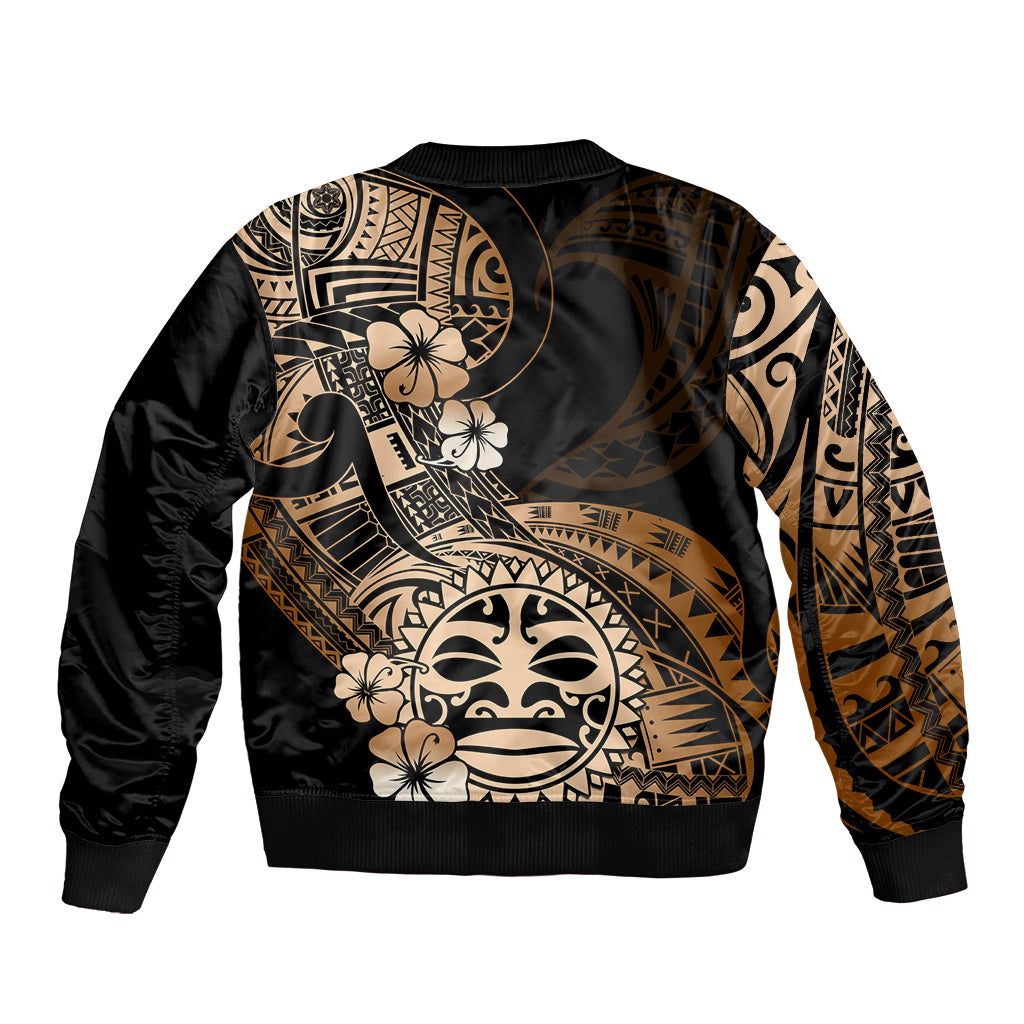 Aotearoa Kia Ora New Zealand Ta Moko Gold Version Sleeve Zip Bomber Jacket LT01 - Polynesian Pride