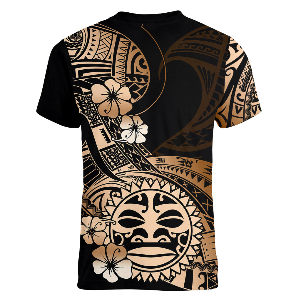 Aotearoa Kia Ora New Zealand Ta Moko Gold Version Women V Neck T Shirt LT01 - Polynesian Pride