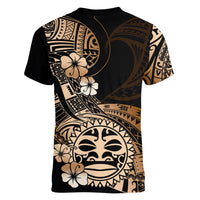Aotearoa Kia Ora New Zealand Ta Moko Gold Version Women V Neck T Shirt LT01 - Polynesian Pride