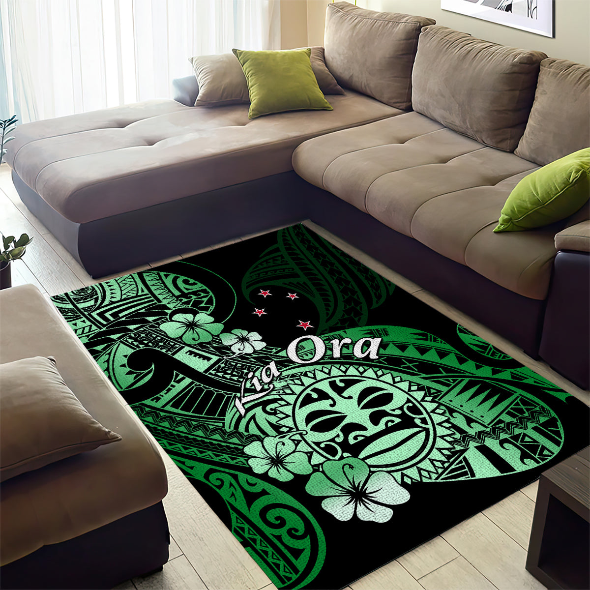 Aotearoa Kia Ora New Zealand Ta Moko Green Version Area Rug LT01 - Polynesian Pride