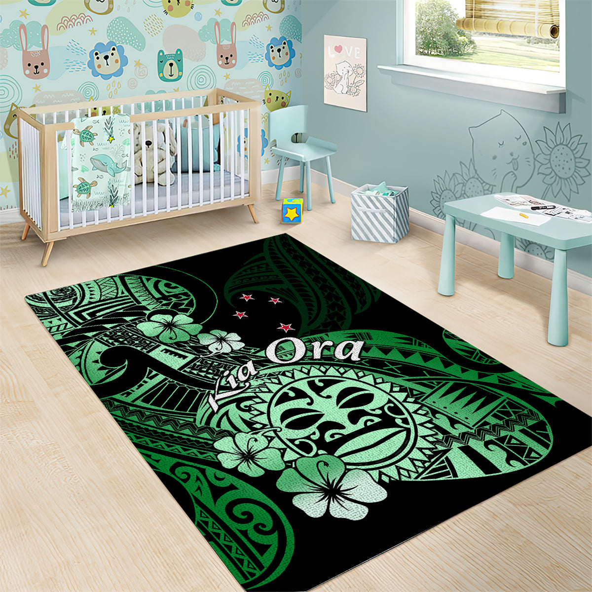 Aotearoa Kia Ora New Zealand Ta Moko Green Version Area Rug LT01 - Polynesian Pride