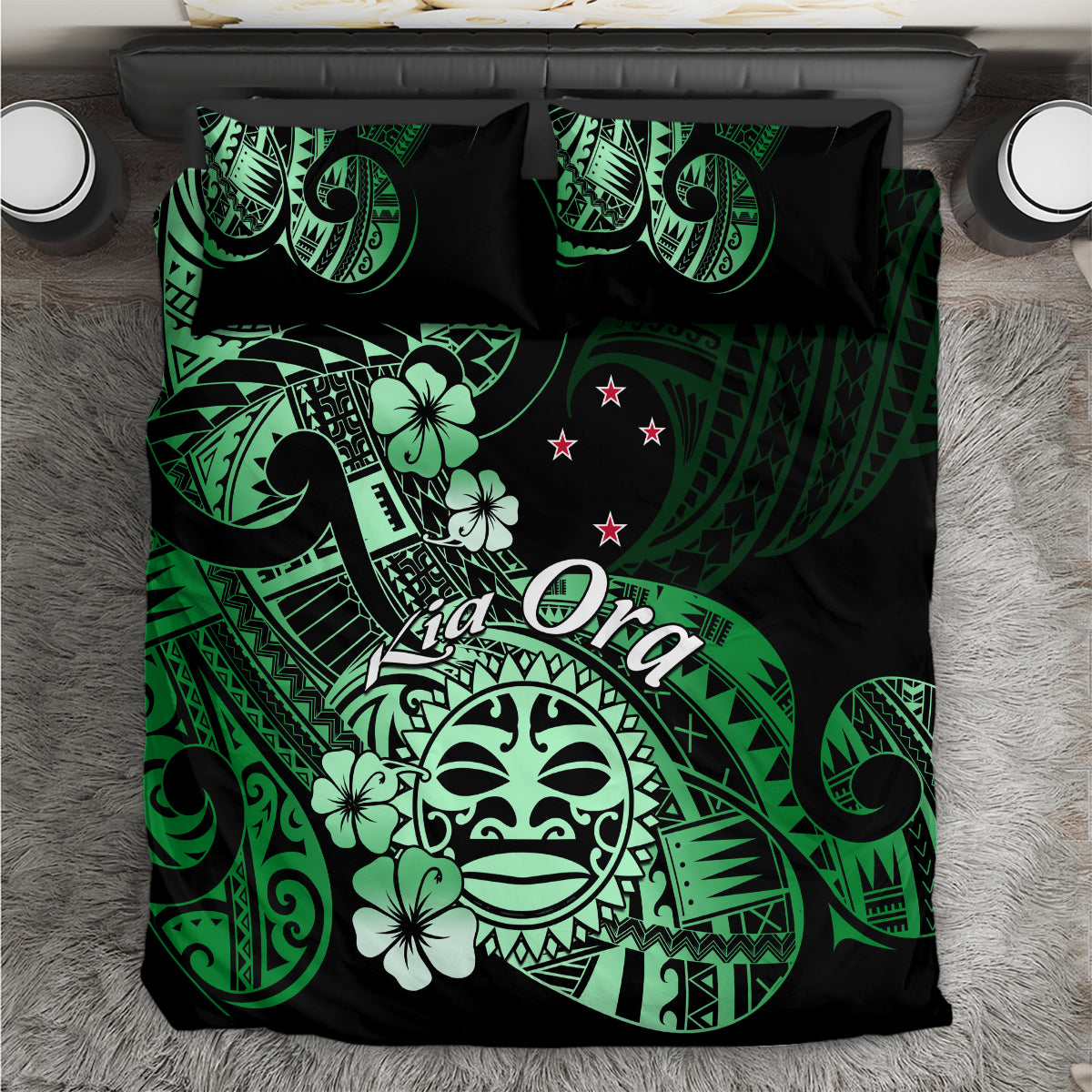 Aotearoa Kia Ora New Zealand Ta Moko Green Version Bedding Set LT01 Green - Polynesian Pride