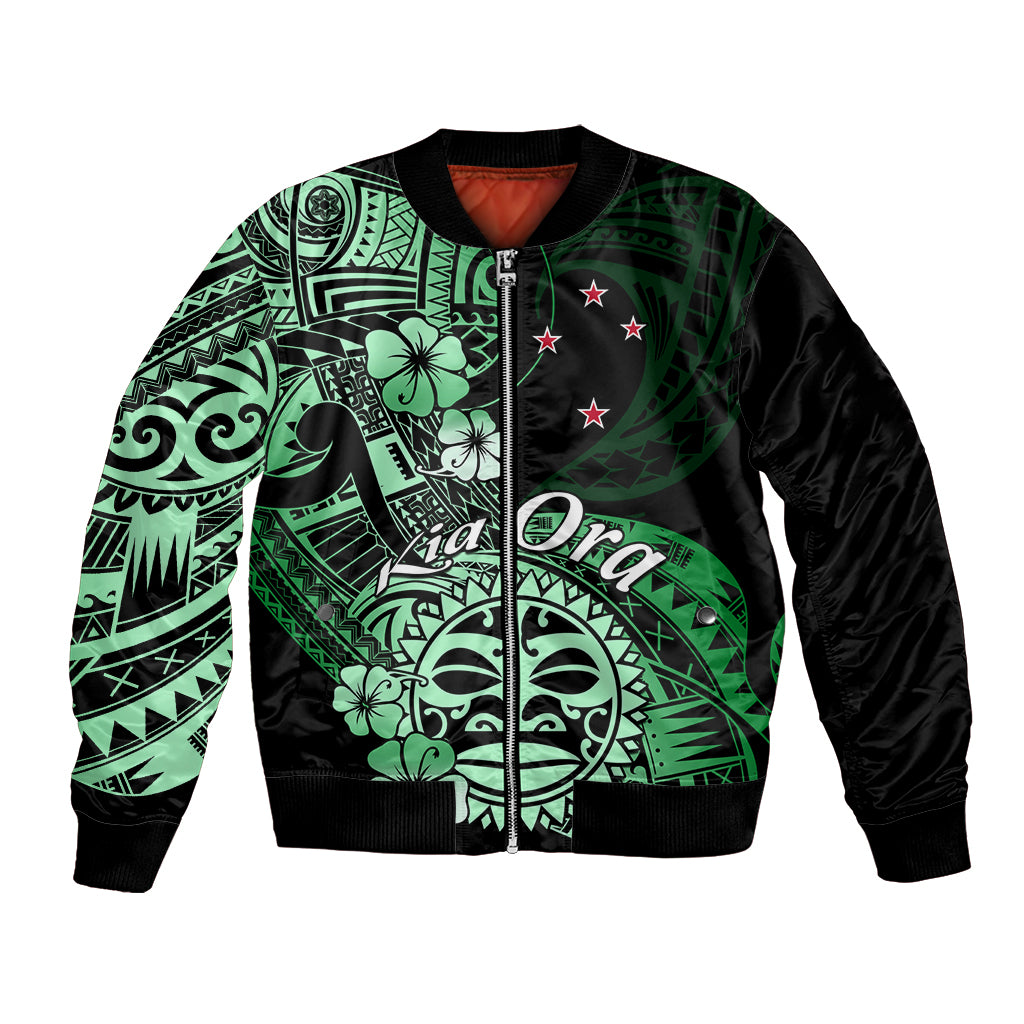 Aotearoa Kia Ora New Zealand Ta Moko Green Version Bomber Jacket LT01 Unisex Green - Polynesian Pride
