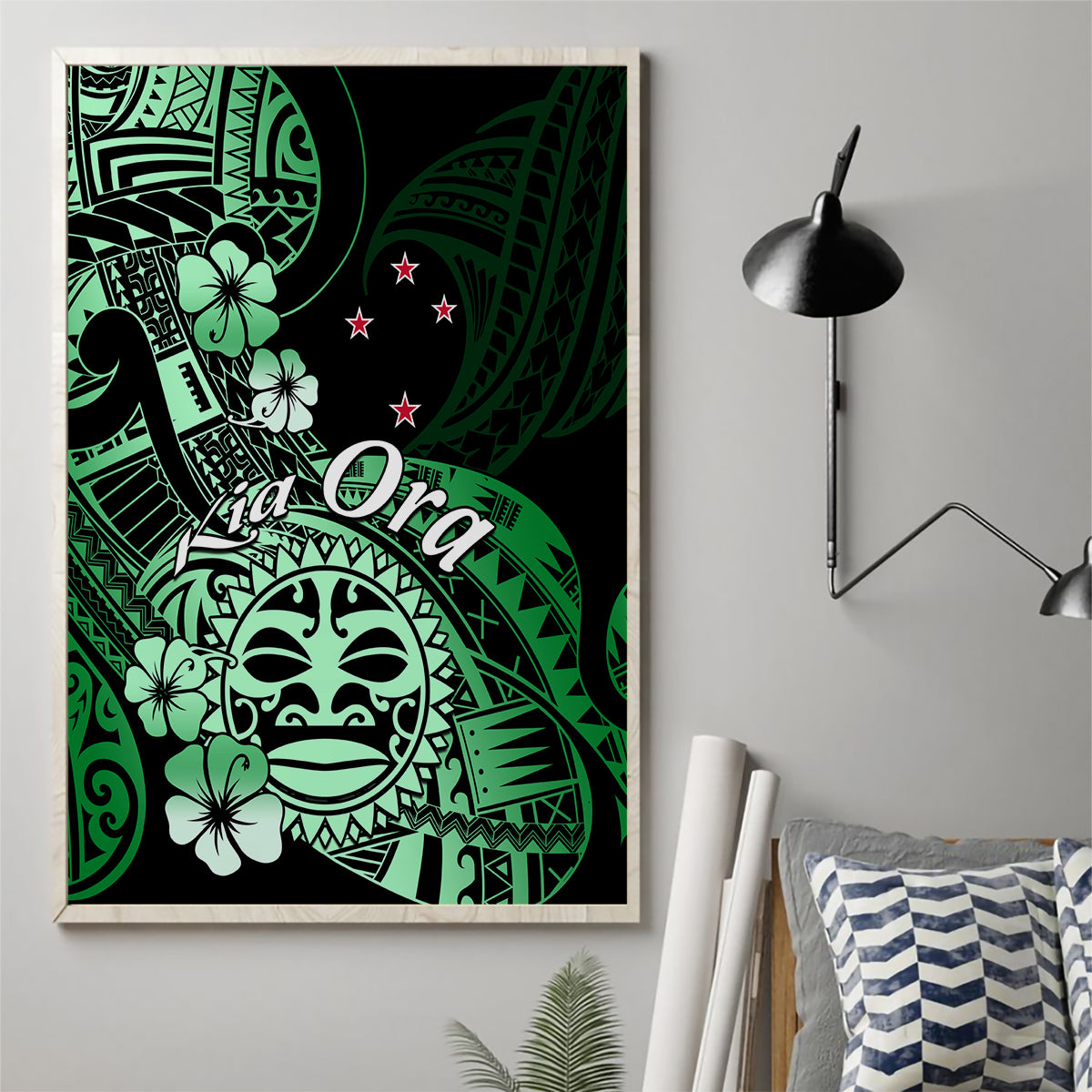 Aotearoa Kia Ora New Zealand Ta Moko Green Version Canvas Wall Art LT01 - Polynesian Pride