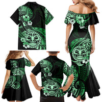 Aotearoa Kia Ora New Zealand Ta Moko Green Version Family Matching Mermaid Dress and Hawaiian Shirt LT01 - Polynesian Pride