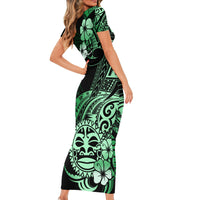 Aotearoa Kia Ora New Zealand Ta Moko Green Version Family Matching Short Sleeve Bodycon Dress and Hawaiian Shirt LT01 - Polynesian Pride