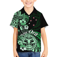 Aotearoa Kia Ora New Zealand Ta Moko Green Version Family Matching Summer Maxi Dress and Hawaiian Shirt LT01 Son's Shirt Green - Polynesian Pride