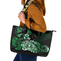 Aotearoa Kia Ora New Zealand Ta Moko Green Version Leather Tote Bag LT01 Green - Polynesian Pride