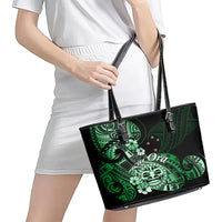 Aotearoa Kia Ora New Zealand Ta Moko Green Version Leather Tote Bag LT01 - Polynesian Pride