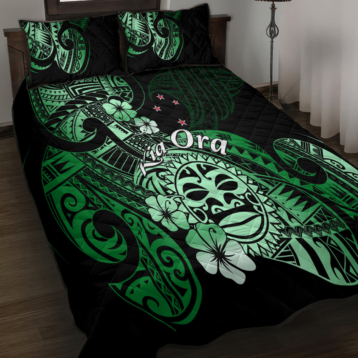 Aotearoa Kia Ora New Zealand Ta Moko Green Version Quilt Bed Set LT01 - Polynesian Pride