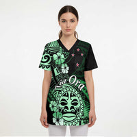 Aotearoa Kia Ora New Zealand Ta Moko Green Version Scrub Top - Polynesian Pride