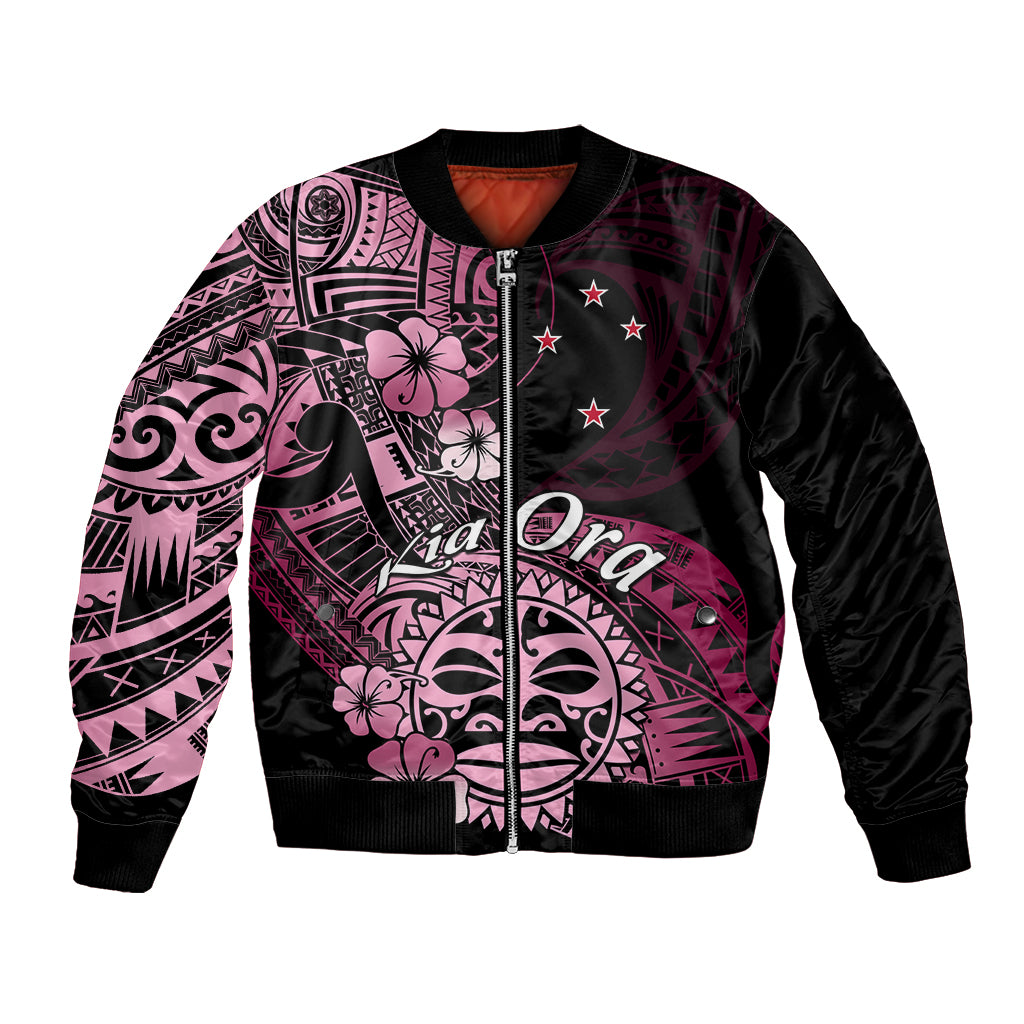 Aotearoa Kia Ora New Zealand Ta Moko Pink Version Bomber Jacket LT01 Unisex Pink - Polynesian Pride