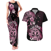 Aotearoa Kia Ora New Zealand Ta Moko Pink Version Couples Matching Tank Maxi Dress and Hawaiian Shirt LT01 Pink - Polynesian Pride