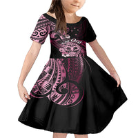 Aotearoa Kia Ora New Zealand Ta Moko Pink Version Family Matching Mermaid Dress and Hawaiian Shirt LT01 Daughter's Dress Pink - Polynesian Pride
