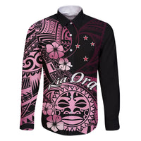 Aotearoa Kia Ora New Zealand Ta Moko Pink Version Family Matching Puletasi Dress and Hawaiian Shirt LT01 Dad's Shirt - Long Sleeve Pink - Polynesian Pride
