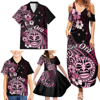 Aotearoa Kia Ora New Zealand Ta Moko Pink Version Family Matching Summer Maxi Dress and Hawaiian Shirt LT01 - Polynesian Pride