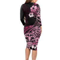 Aotearoa Kia Ora New Zealand Ta Moko Pink Version Long Sleeve Bodycon Dress LT01 - Polynesian Pride