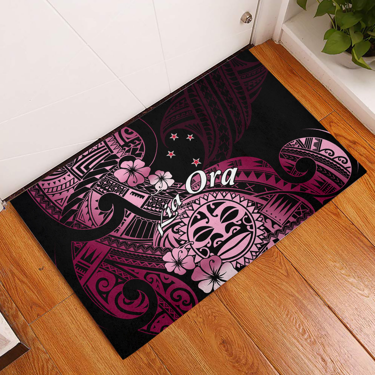 Aotearoa Kia Ora New Zealand Ta Moko Pink Version Rubber Doormat LT01 Pink - Polynesian Pride