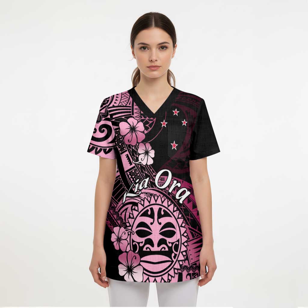Aotearoa Kia Ora New Zealand Ta Moko Pink Version Scrub Top - Polynesian Pride