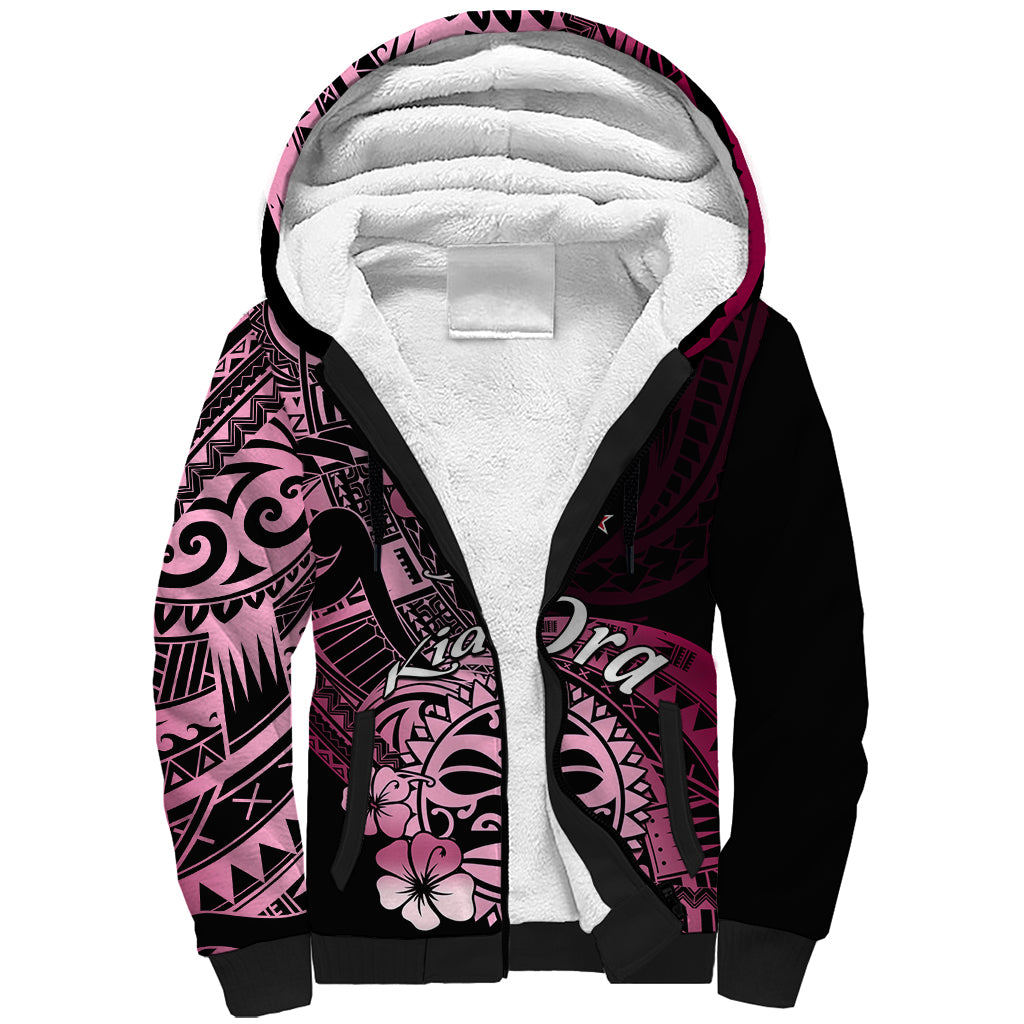 Aotearoa Kia Ora New Zealand Ta Moko Pink Version Sherpa Hoodie LT01 Unisex Pink - Polynesian Pride