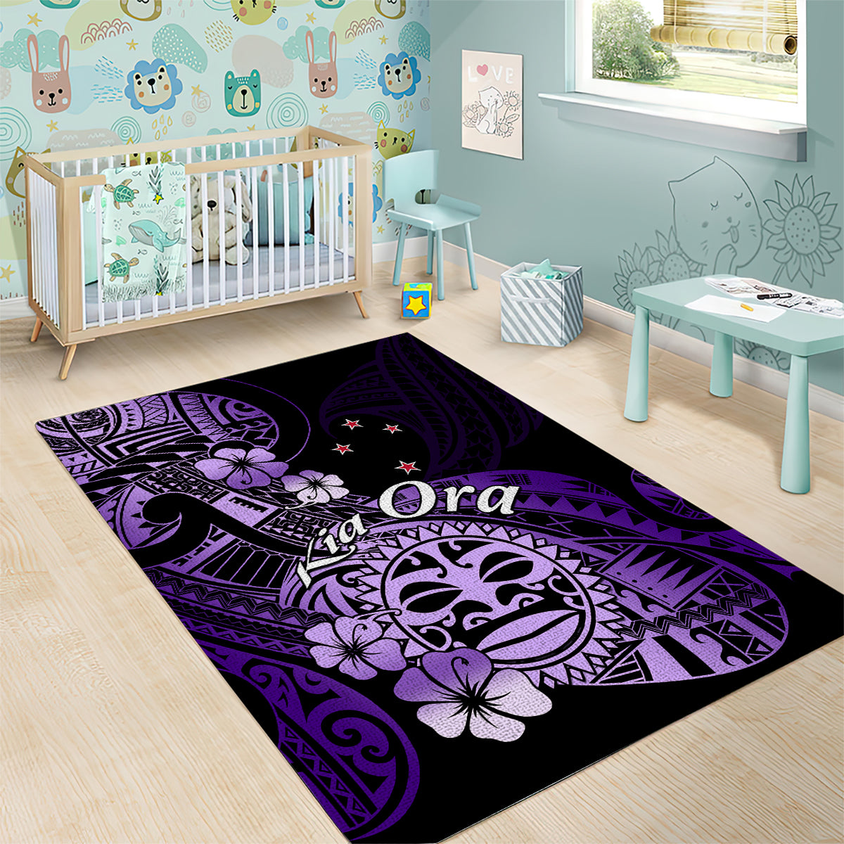 Aotearoa Kia Ora New Zealand Ta Moko Purple Version Area Rug LT01 - Polynesian Pride