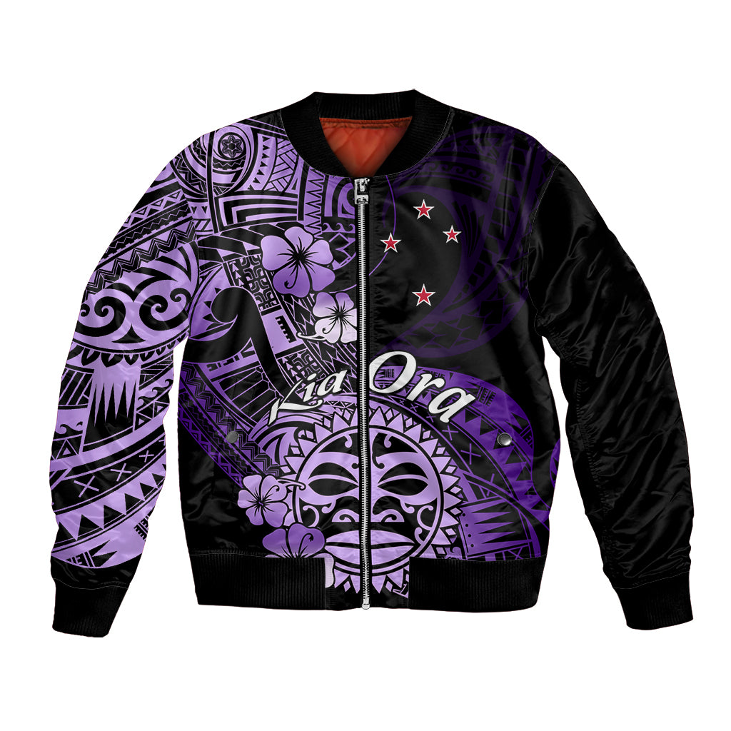 Aotearoa Kia Ora New Zealand Ta Moko Purple Version Bomber Jacket LT01 Unisex Purple - Polynesian Pride