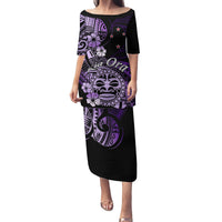 Aotearoa Kia Ora New Zealand Ta Moko Purple Version Family Matching Puletasi Dress and Hawaiian Shirt LT01 Mom's Dress Purple - Polynesian Pride