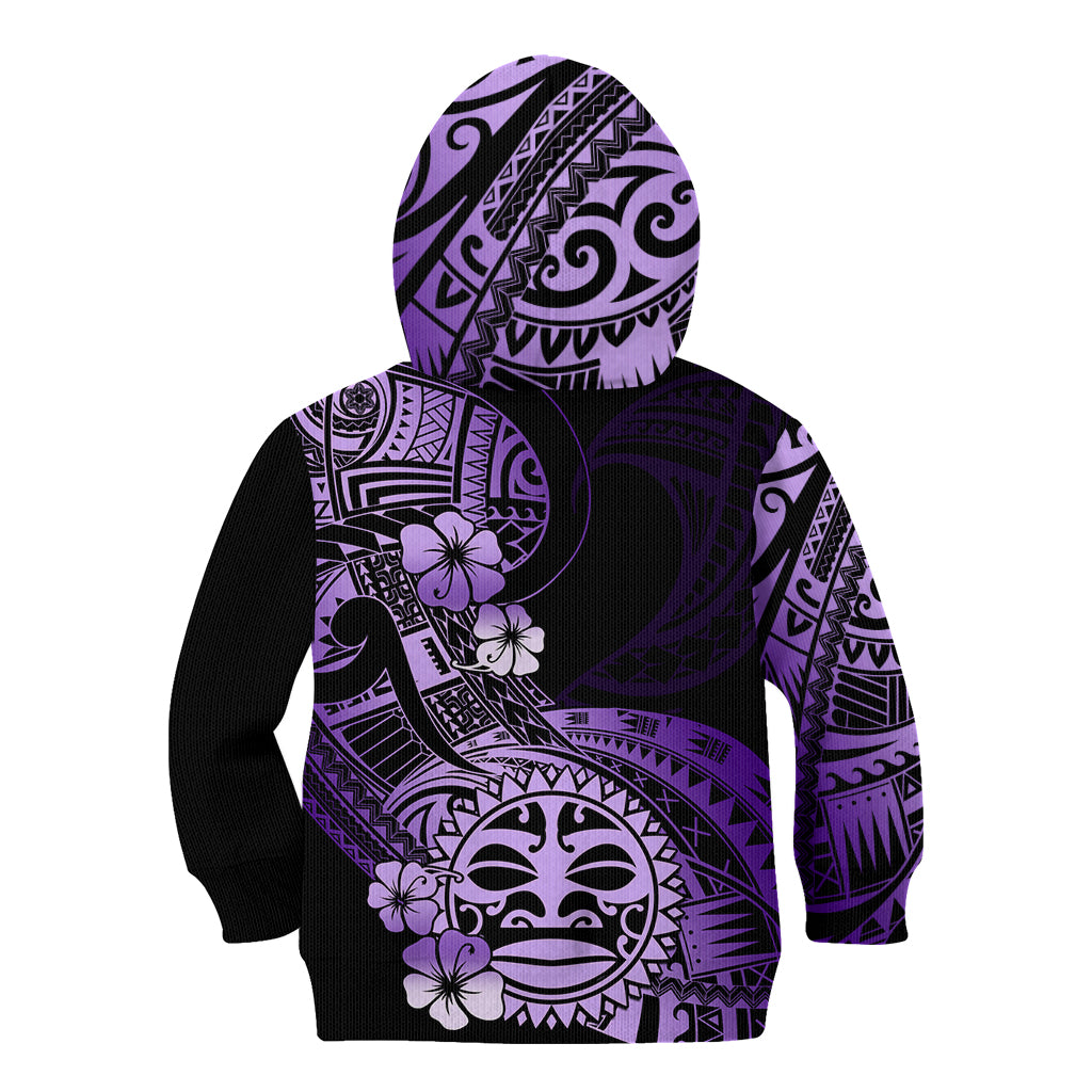 Aotearoa Kia Ora New Zealand Ta Moko Purple Version Kid Hoodie LT01 - Polynesian Pride