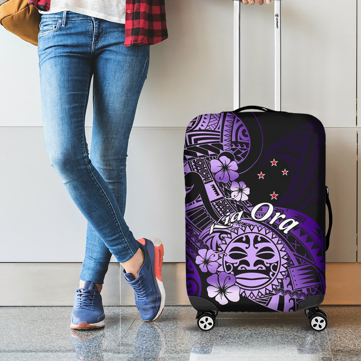 Aotearoa Kia Ora New Zealand Ta Moko Purple Version Luggage Cover LT01 - Polynesian Pride