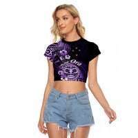 Aotearoa Kia Ora New Zealand Ta Moko Purple Version Raglan Cropped T Shirt LT01 Female Purple - Polynesian Pride