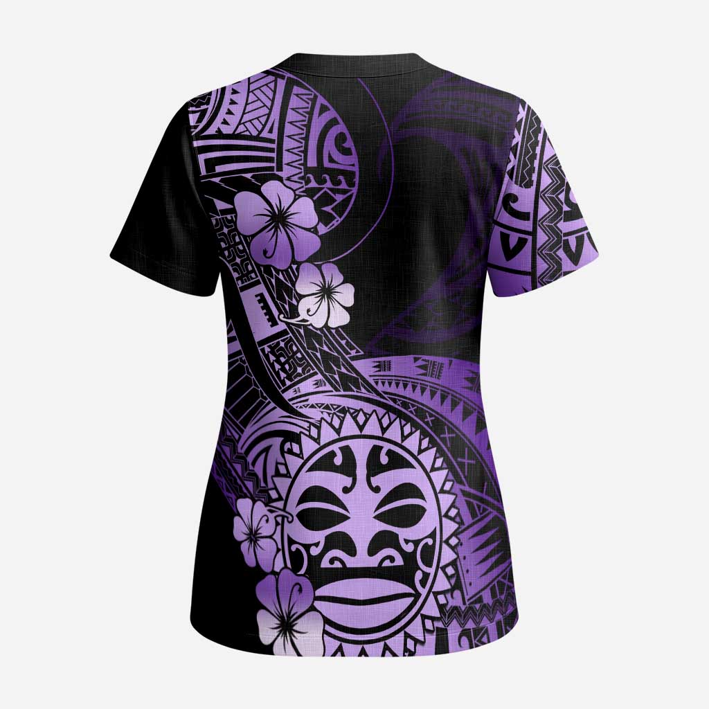 Aotearoa Kia Ora New Zealand Ta Moko Purple Version Scrub Top - Polynesian Pride