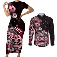 Aotearoa Kia Ora New Zealand Ta Moko Red Version Couples Matching Short Sleeve Bodycon Dress and Long Sleeve Button Shirt LT01 Red - Polynesian Pride