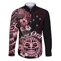 Aotearoa Kia Ora New Zealand Ta Moko Red Version Family Matching Puletasi Dress and Hawaiian Shirt LT01 Dad's Shirt - Long Sleeve Red - Polynesian Pride