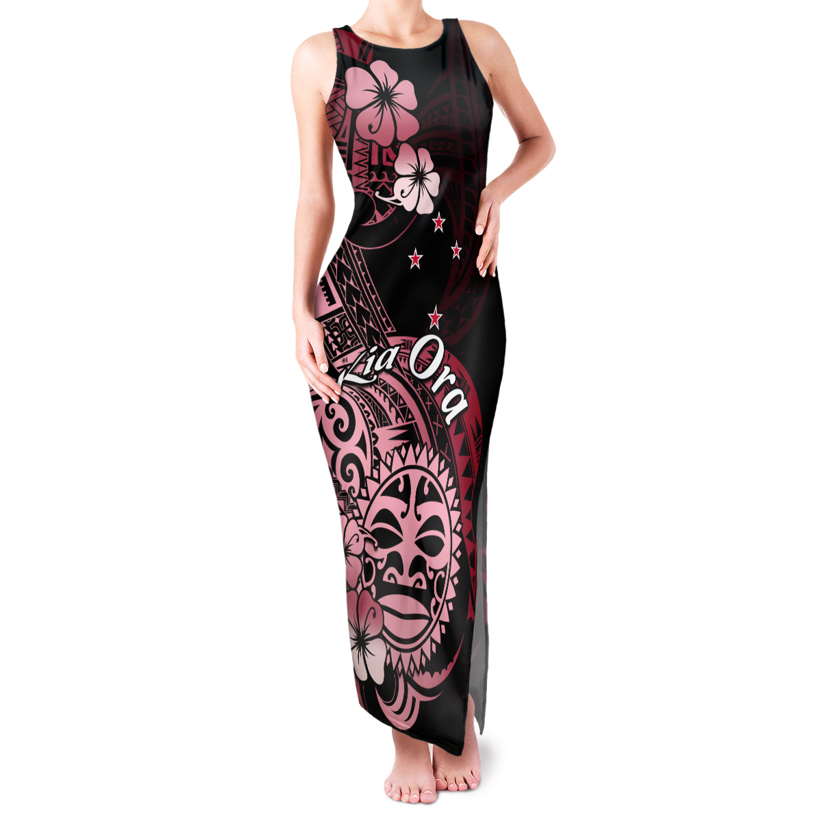 Aotearoa Kia Ora New Zealand Ta Moko Red Version Family Matching Tank Maxi Dress and Hawaiian Shirt LT01 Mom's Dress Red - Polynesian Pride