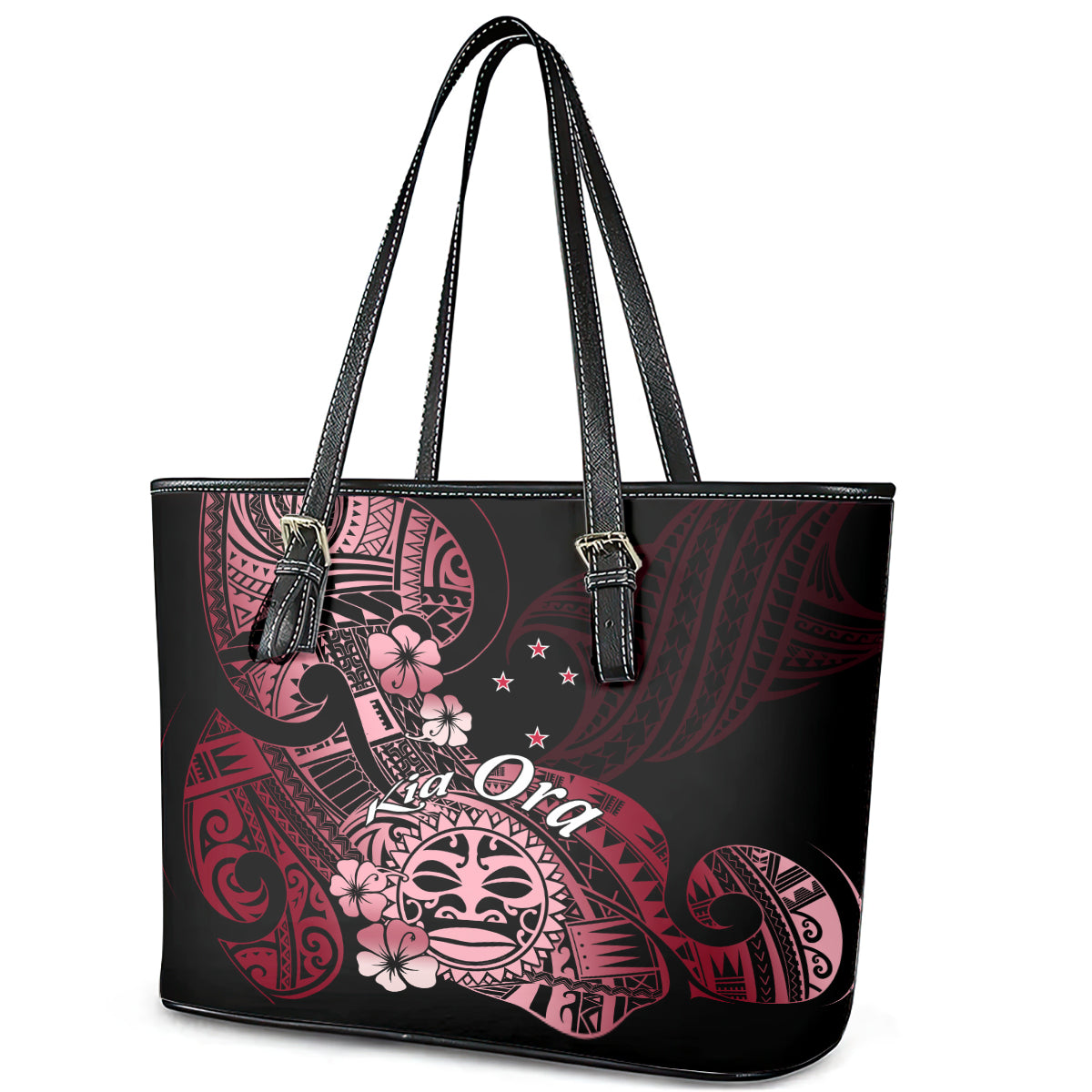 Aotearoa Kia Ora New Zealand Ta Moko Red Version Leather Tote Bag LT01 - Polynesian Pride