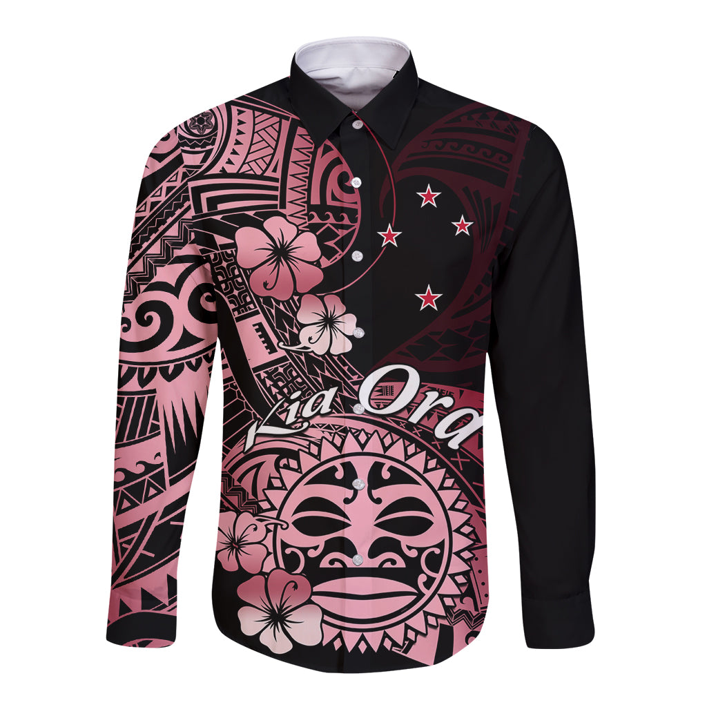 Aotearoa Kia Ora New Zealand Ta Moko Red Version Long Sleeve Button Shirt LT01 Unisex Red - Polynesian Pride