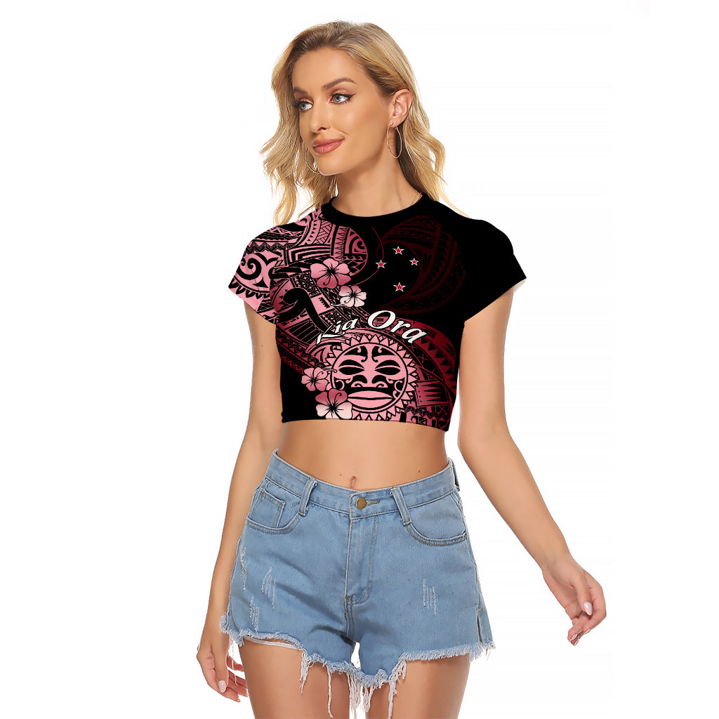 Aotearoa Kia Ora New Zealand Ta Moko Red Version Raglan Cropped T Shirt LT01 Female Red - Polynesian Pride