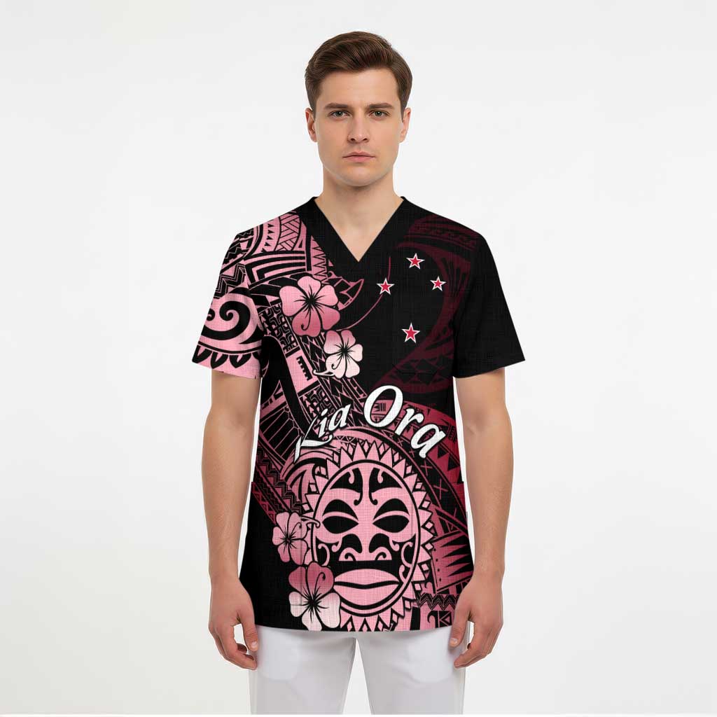 Aotearoa Kia Ora New Zealand Ta Moko Red Version Scrub Top - Polynesian Pride