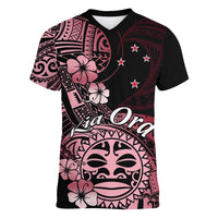Aotearoa Kia Ora New Zealand Ta Moko Red Version Women V Neck T Shirt LT01 Female Red - Polynesian Pride