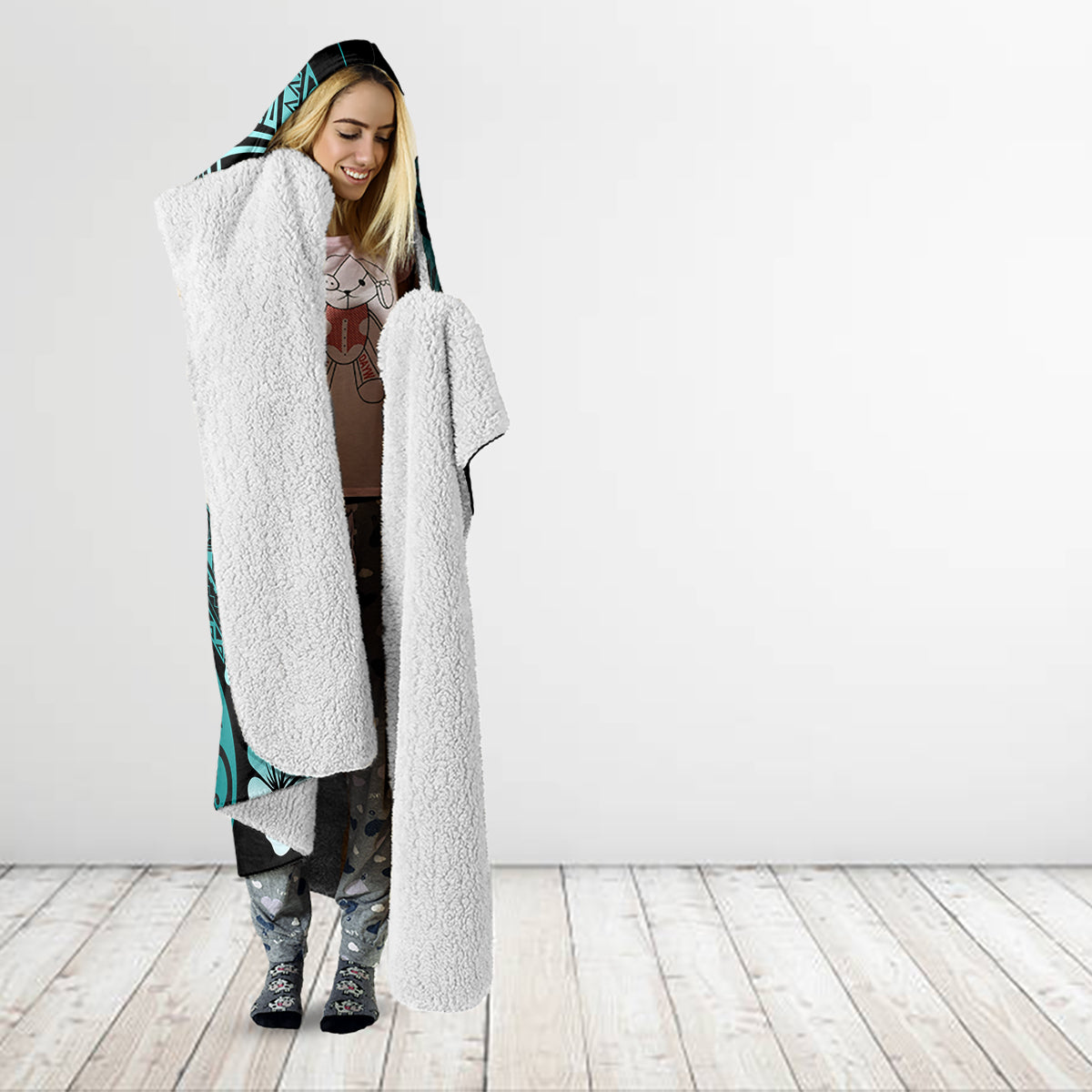 Aotearoa Kia Ora New Zealand Ta Moko Turquoise Version Hooded Blanket LT01 - Polynesian Pride