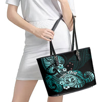 Aotearoa Kia Ora New Zealand Ta Moko Turquoise Version Leather Tote Bag LT01 - Polynesian Pride
