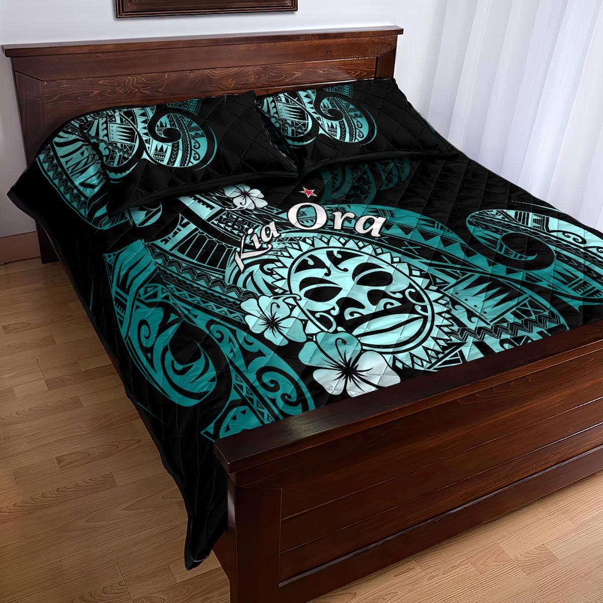 Aotearoa Kia Ora New Zealand Ta Moko Turquoise Version Quilt Bed Set LT01 - Polynesian Pride