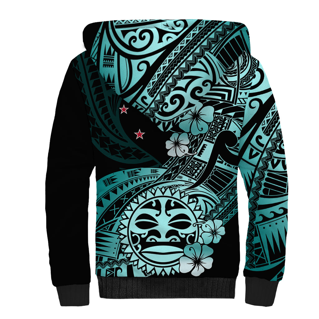Aotearoa Kia Ora New Zealand Ta Moko Turquoise Version Sherpa Hoodie LT01 - Polynesian Pride