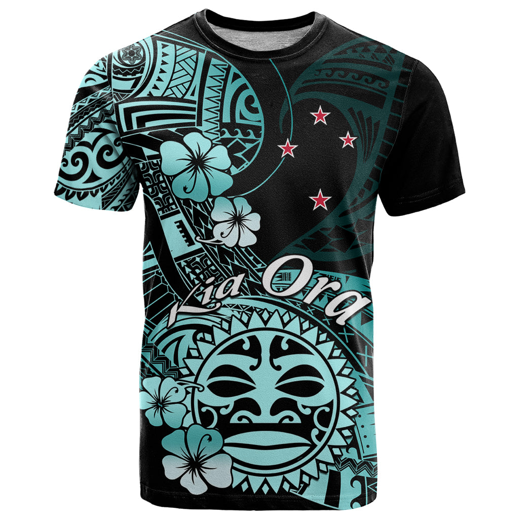 Aotearoa Kia Ora New Zealand Ta Moko Turquoise Version T Shirt LT01 Turquoise - Polynesian Pride