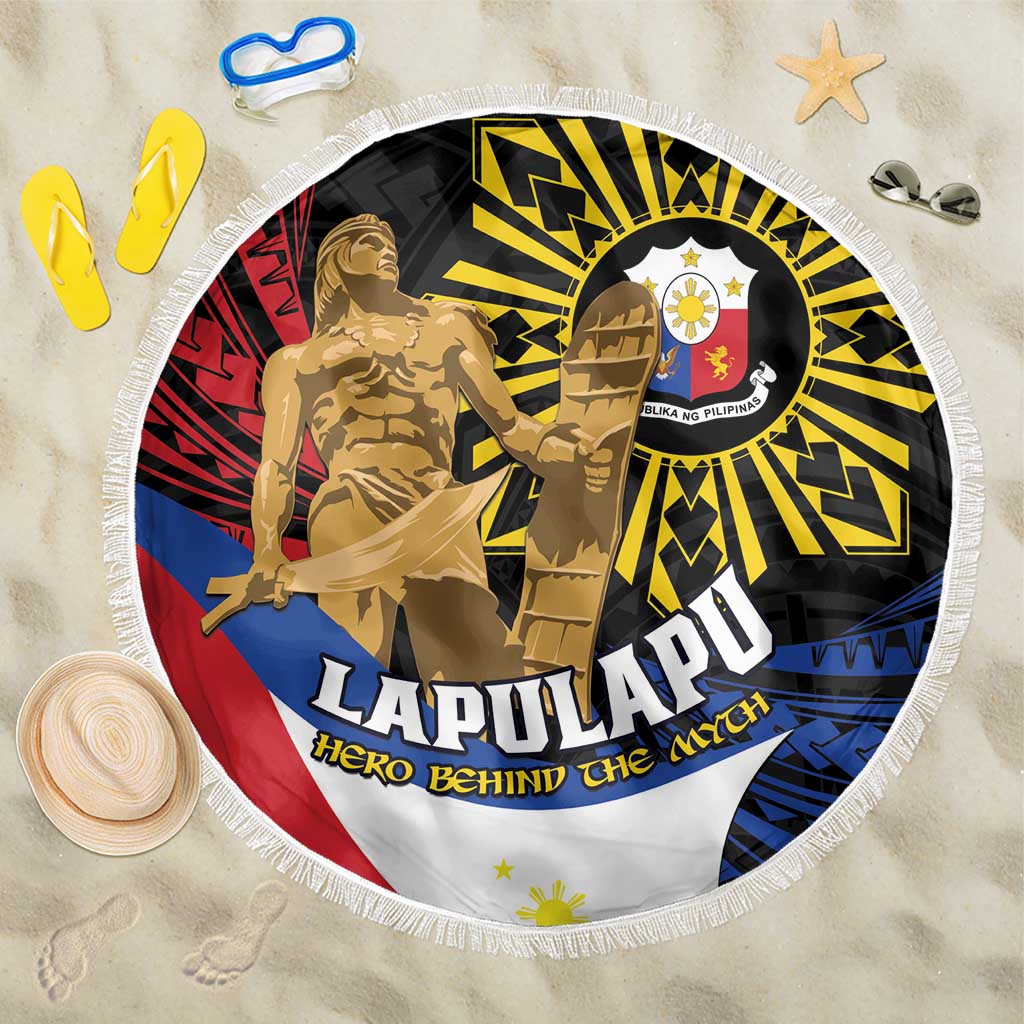 Lapulapu The First Filipino Hero Beach Blanket Polynesian Pattern LT01 One Size 150cm Black - Polynesian Pride