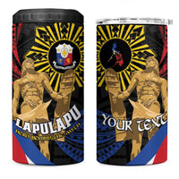 Personalized Lapulapu The First Filipino Hero 4 in 1 Can Cooler Tumbler Polynesian Pattern