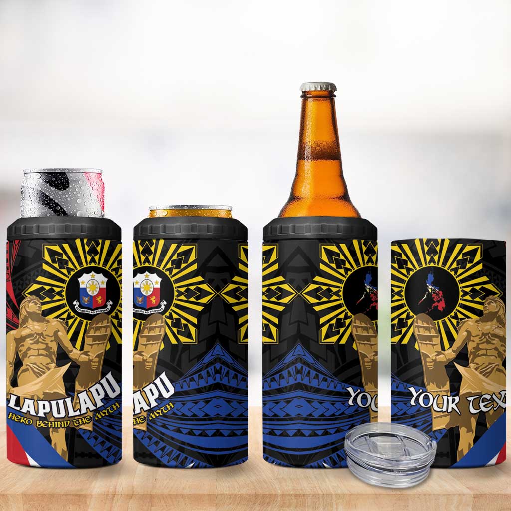 Personalized Lapulapu The First Filipino Hero 4 in 1 Can Cooler Tumbler Polynesian Pattern