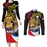 Personalized Lapulapu The First Filipino Hero Couples Matching Long Sleeve Bodycon Dress and Long Sleeve Button Shirt Polynesian Pattern