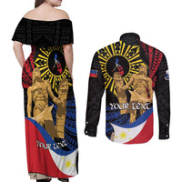Personalized Lapulapu The First Filipino Hero Couples Matching Off Shoulder Maxi Dress and Long Sleeve Button Shirt Polynesian Pattern
