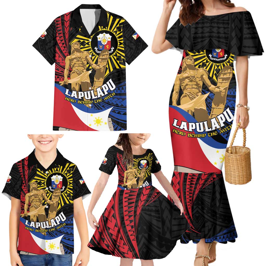 Personalized Lapulapu The First Filipino Hero Family Matching Mermaid Dress and Hawaiian Shirt Polynesian Pattern